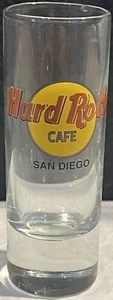 Hard Rock Cafe SAN DIEGO 4" SHOT GLASS Classic HRC Logo BLACK Text Clear "CAFE" - Picture 1 of 1