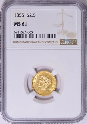 1855 $2.5 Liberty Head Gold Quarter Eagle--NGC MS 61 - Image 1 of 4