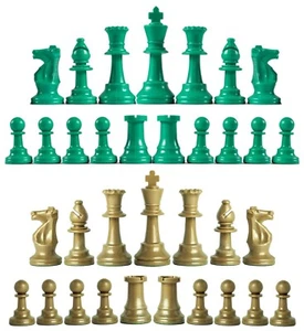 Staunton Triple Weighted Chess Pieces – Set 34 Green & Khaki Gold - 4 Queens   - Picture 1 of 4