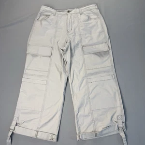 Kensie Jeans Cargo Pants Women’s 12 Light Gray Wide Leg Utility Distressed - Picture 1 of 13
