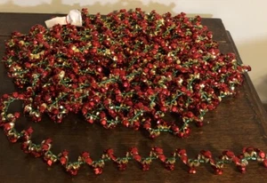 Christmas 2 Braided Bead and Green Cord Garland Vintage 30 Feet Red Gold - Picture 1 of 5
