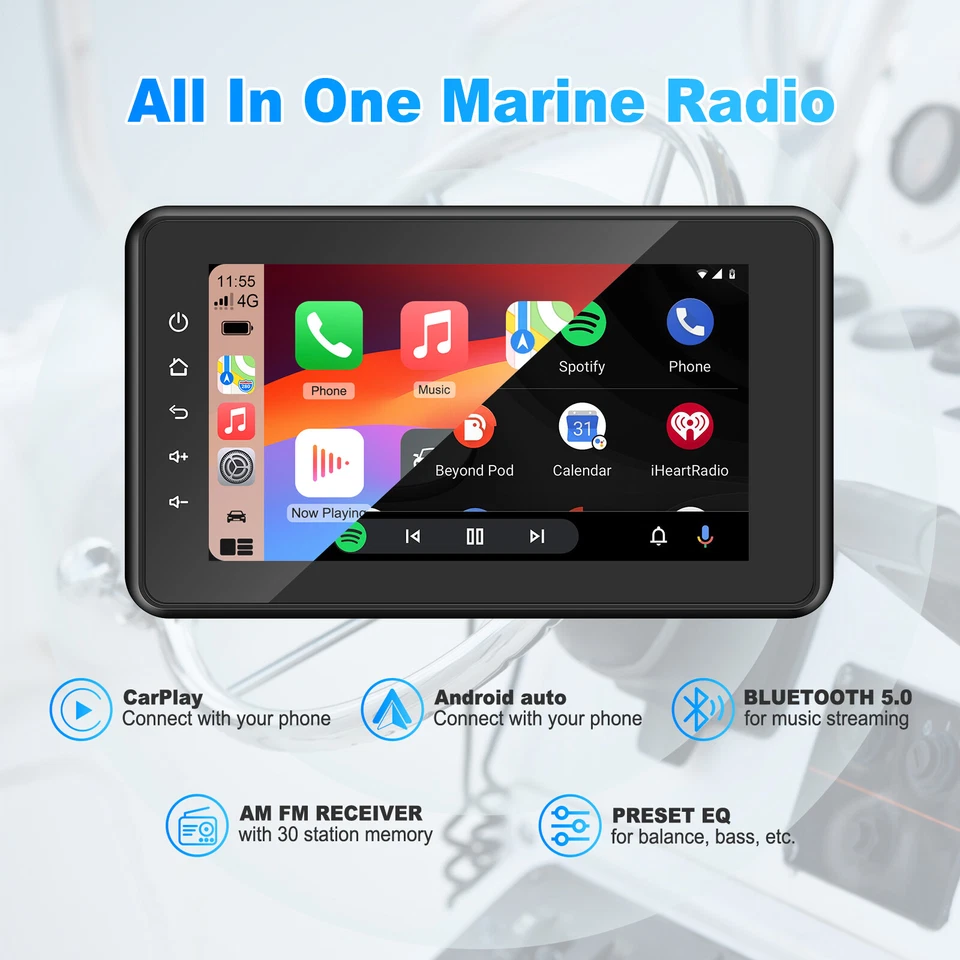 8" Waterproof Marine Multimedia Player Wireless CarPlay Android Auto for Boat - Image 1 of 4