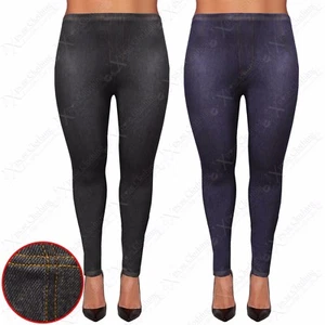 LADIES PLUS SIZE DENIM POCKET JEGGINGS WOMENS JEANS LOOK PRINT LEGGINGS 18-24 - Picture 1 of 19