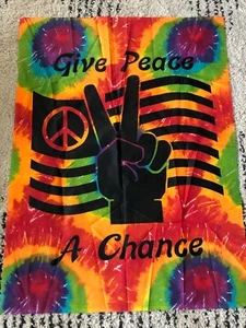 GIVE PEACE A CHANCE Rainbow TIE DYE Wall Hanging TAPESTRY Rock Hippie Festival - Picture 1 of 3
