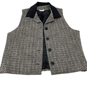 Vintage BLEY Tweed Weste Wildlederkragen Damen gefüttert Wolle schwarz weiß Fischgrät 10 - Bild 1 von 24
