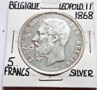 ARGENTO 0.900 gr 25 Belgio 5 franchi, FIOR DI CONIO  1868 Re Leopold ii