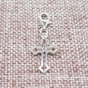 925 Sterling Silver Cross Clip On Charm w/ Lobster Clasp for Bracelet Necklace - Picture 1 of 4