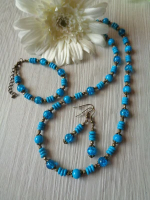Schmuckset Türkis Howlith Edelstein bronze UNIKAT - Bild 1 von 2