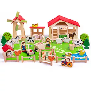 Bigjigs Toys Wooden Farm Playset, Farm Toys, Includes 50 Play Pieces - Picture 1 of 9