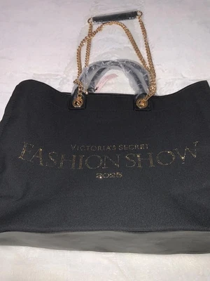 VICTORIA'S SECRET 2025 FASHION SHOW BACKSTAGE DOUBLE HANDLE TOTE BLING BLACK NWT - Image 1 of 4