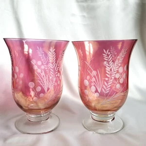 Jarrón de vidrio vintage Lenox grabados arándano huracán 8,75" x 6,5" en boca - Imagen 1 de 5