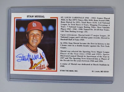 Stan Musial Signed Autographed Stat Card - Stan The Man Inc - Image 1 of 2