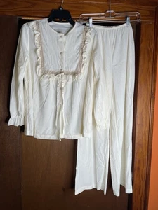 Formfit Rogers VTG Cream White 2 pc Set Lingerie Lounge Wear Pajama Lace Pants - Picture 1 of 20