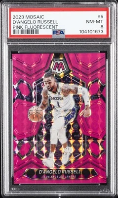 2023 PANINI MOSAIC PINK FLUORESCENT #5 D'ANGELO RUSSELL 3/10 PSA 8 - Image 1 of 2