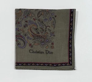 Handkerchief Man Christian Dior Paisley Brown Green Red Pocket Square Cotton 18” - Picture 1 of 5