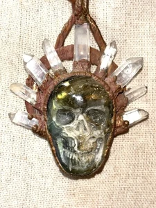 Crystal Skull Pendant - Labradorite Quartz Copper One-of-a-kind Necklace Pendant - Picture 1 of 3