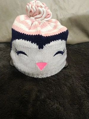 Gymboree 2T-3T Gorro Gorra Pájaro Azul Blanco Rayas Algodón Tejido Invierno Unisex Foto 1 de 3