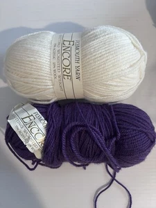 Plymouth Yarn Encore Knitting Worsted Weight 2 Skeins/0208 White/1606 Purple - Picture 1 of 5