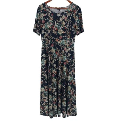 Maxi Vestido LBisse Para Mujer XL Azul Marino Floral Cintura Alta Elastizado Floral Femenino Foto 1 de 4