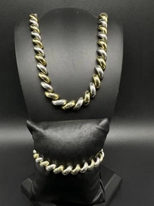 Marco Collana Argento Sterling 18” e Bracciale 7,25” Set Italia Placcato Oro - Foto 1 di 11