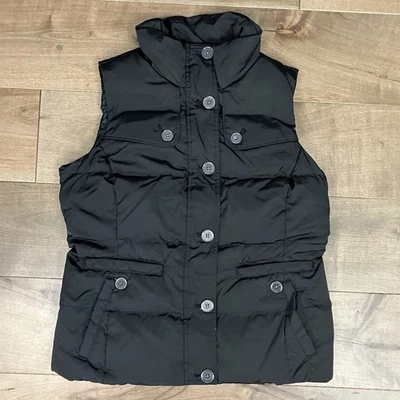 Lands End Women’s Size S (6-8) Black Down Puffer Vest Button & Zip - Image 1 of 4