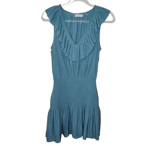 Ramy Brook New York Damen Small Blue Ellery Rüschen V-Ausschnitt gesmoktes Minikleid - Bild 1 von 8