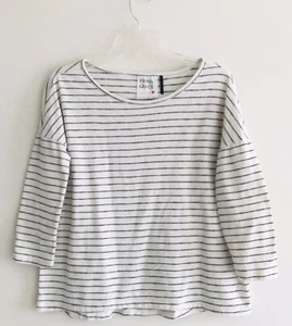 Finn and Grace Striped Cotton Blend Top Womens Size S Beige 3/4 Sleeves Pullover - Picture 1 of 9