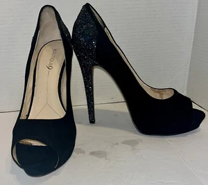 Boutique 9 Black Suede & Glitter Platform Heels Sz10 - Picture 1 of 21