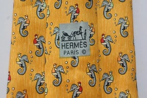 HERMES PARIS 7834 UA SEEPFERDCHEN GELB SEIDE HERREN Krawatte W: 3 1/2" VON L: 60" - Bild 1 von 8
