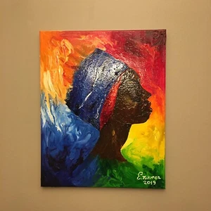 Original Unikat Afroamerikanerin/Amerikanerin im Regenbogen Ölgemälde Kunst - Fingermalerei - Bild 1 von 11