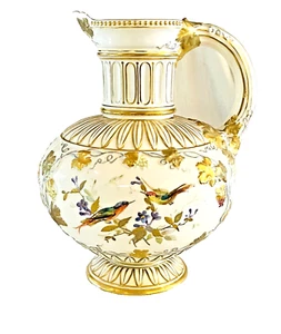 Gorgeous Large Antique Royal Crown Derby H P Birds Porcelain Water Jug Pitcher - Picture 1 of 15
