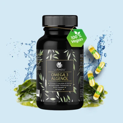 LUONDU Omega 3 Vegan 1100 mg Premium Omega 3 Algenöl 600 DHA + 300 EPA - 90 Kapseln