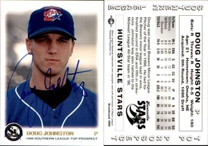 Doug Johnston Signed 1999 Grandstand Southern League Top Prospects Card