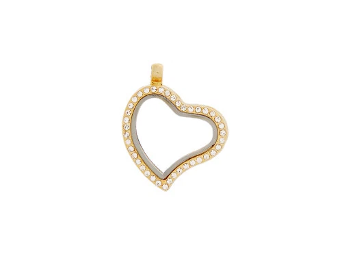 Medallón Corazón Memoria Flotante Acero Inoxidable 316L Oro Vidrio Forma Cristales NUEVO Foto 1 de 1