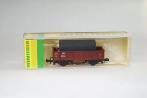 Spur N: Minitrix 13924 Hochbordwagen E 035 mit Röhrenladung, top/ovp - Bild 1 von 1