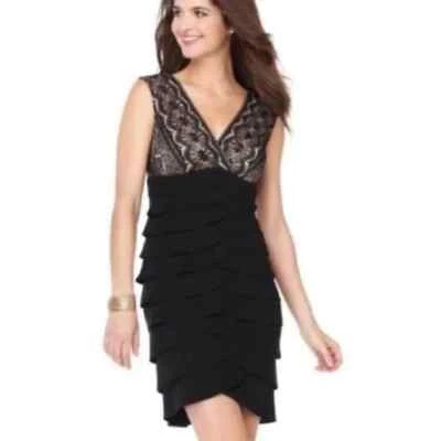 Adrianna Papell Sheath Dress 22W Black Lace Ruffle Tiered Whimsigoth Boho Gothic - Image 1 of 4