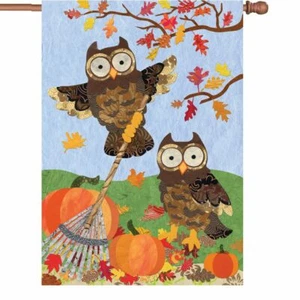 Herbst Eulen Hausflagge mit Eulenharken Herbstlaub und Kürbisse Premier Drachen - Bild 1 von 1