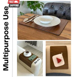 Set of 2 Wooden Sofa Tray, Armrest Tray Table for Couch, Foldable, Flexible Sofa - Picture 1 of 28