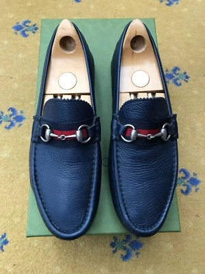 Gucci Leather Horsebit Web Blue Red Shoes Loafers Drivers Mens US 9 UK 8.5 42.5 - image 1 of 4