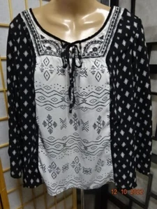 XHILARATION Boho Top Womens size XXL 3/4 Sleeve Black/White Blouse - Picture 1 of 8