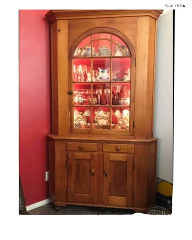 antique colonial country style corner hutch with glass fronts Cover