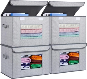 4-Pack Large Fabric Foldable Storage Boxes Collapsible Stackable Bins with Lids - Picture 1 of 12