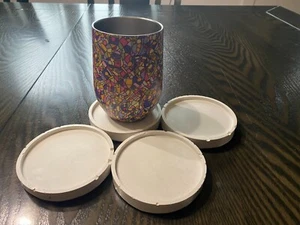 4pcs Drink Round White Concrete Coasters Set Mats Gift Sets Handmade - Foto 1 di 2