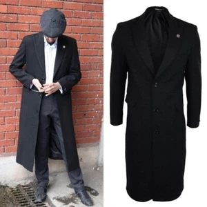 Herren Tweed Schwarzer Mantel Unterknielange Jacke Winter Einreihig Warm Custom - Bild 1 von 10