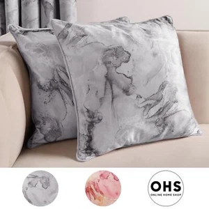 Matte Velvet Cushion Covers Marble Pack of 2/4 Plump Filled Pads Home Decor Set - Picture 1 of 47