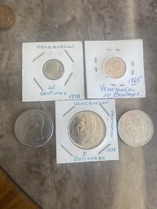 LOT (5) Venezuela Coins 3- 5 Bolivares (1977) 25/50 Centimos 1965/78 - Picture 1 of 10