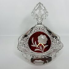 Vintage Hofbauer Crystal Ruby Cut To Clear Flower Covered Dish 8.88"