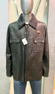 Chaqueta de cuero 100 % real GF FERRE para hombre con cuello desmontable - talla 58 - negra Foto 1 de 4