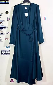 ANNE KLEIN Long Sleeve Satin Dress Green V-Neck Faux Wrap Dress Size 16 - Picture 1 of 3