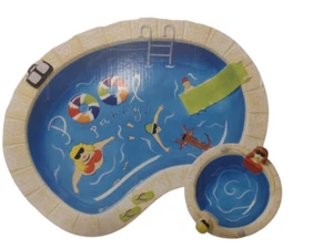 Clay Art 2009 Chip And Dip Bowl Pool Party Swimming Pool Ceramic Set New In Box - Picture 1 of 17